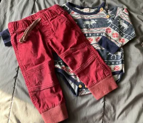 12m|cat&jack red joggers 90moose onesie,Christmas - size Kids Clothing:        12 Months