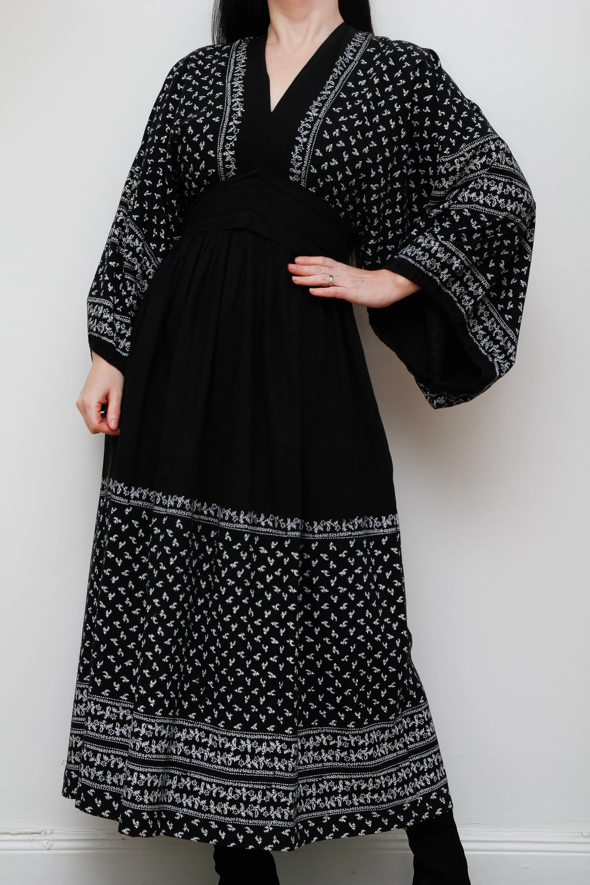 1970's London Mob Cotton Floral Folklore Dress Rare