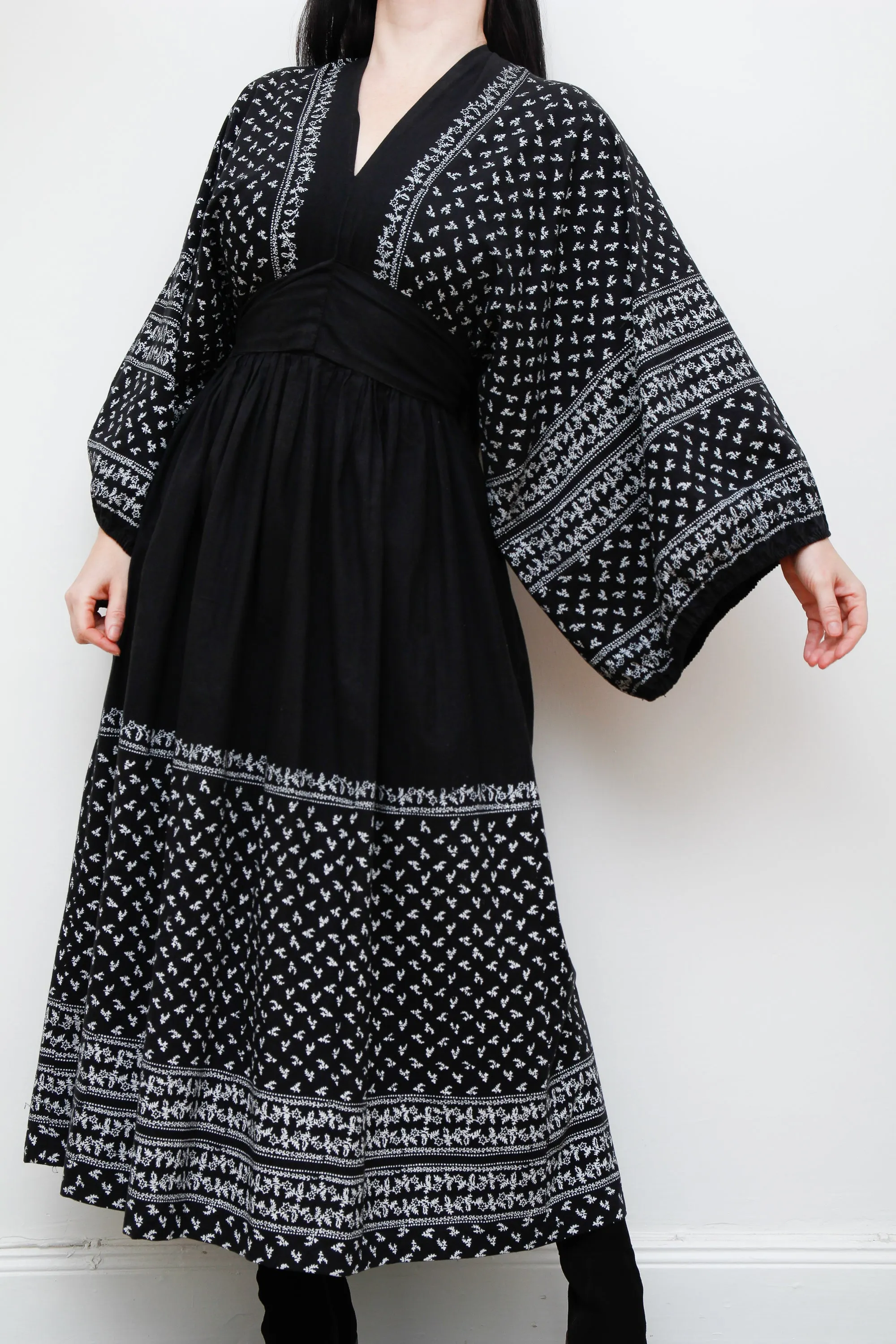 1970's London Mob Cotton Floral Folklore Dress Rare