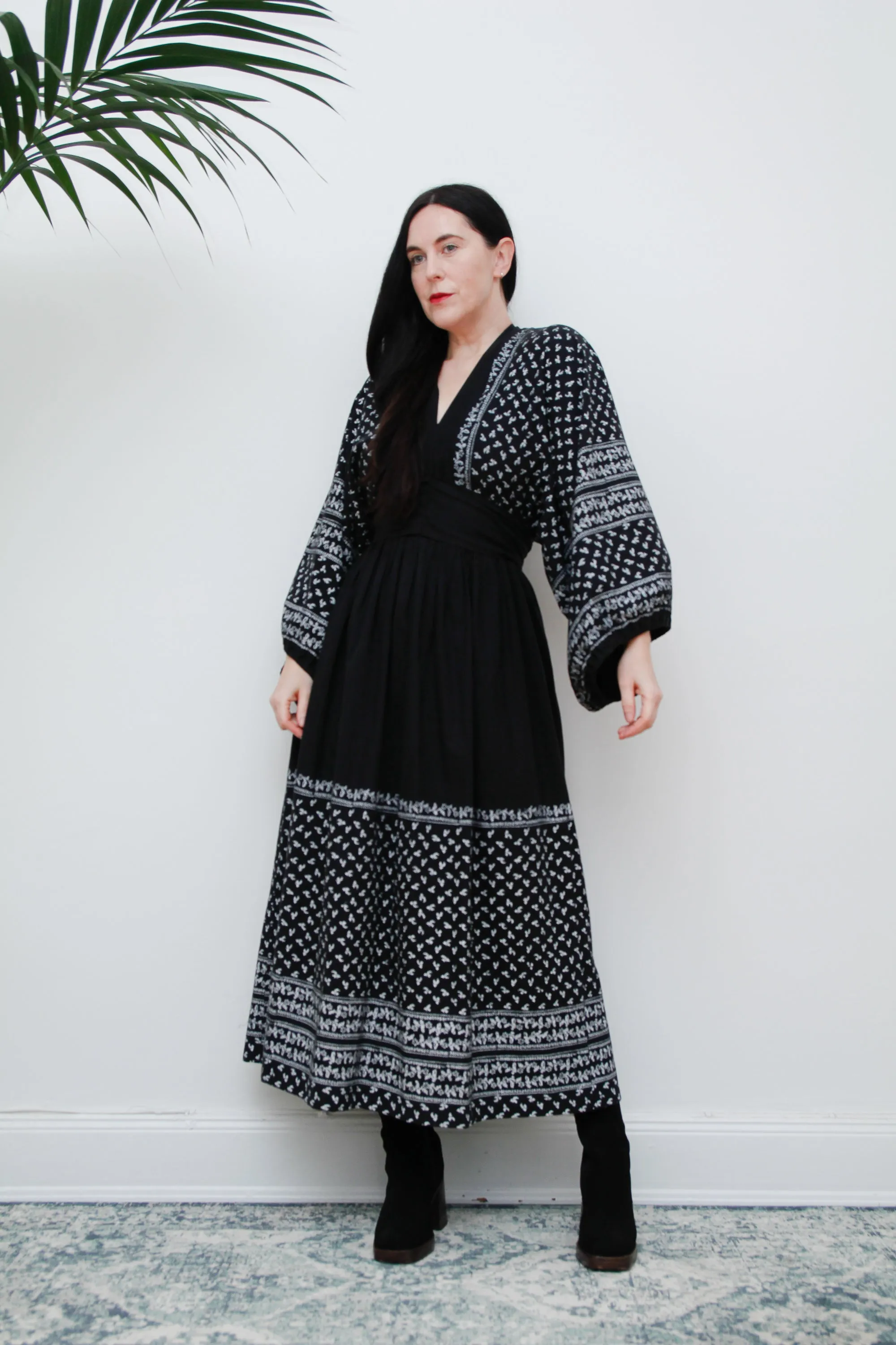 1970's London Mob Cotton Floral Folklore Dress Rare