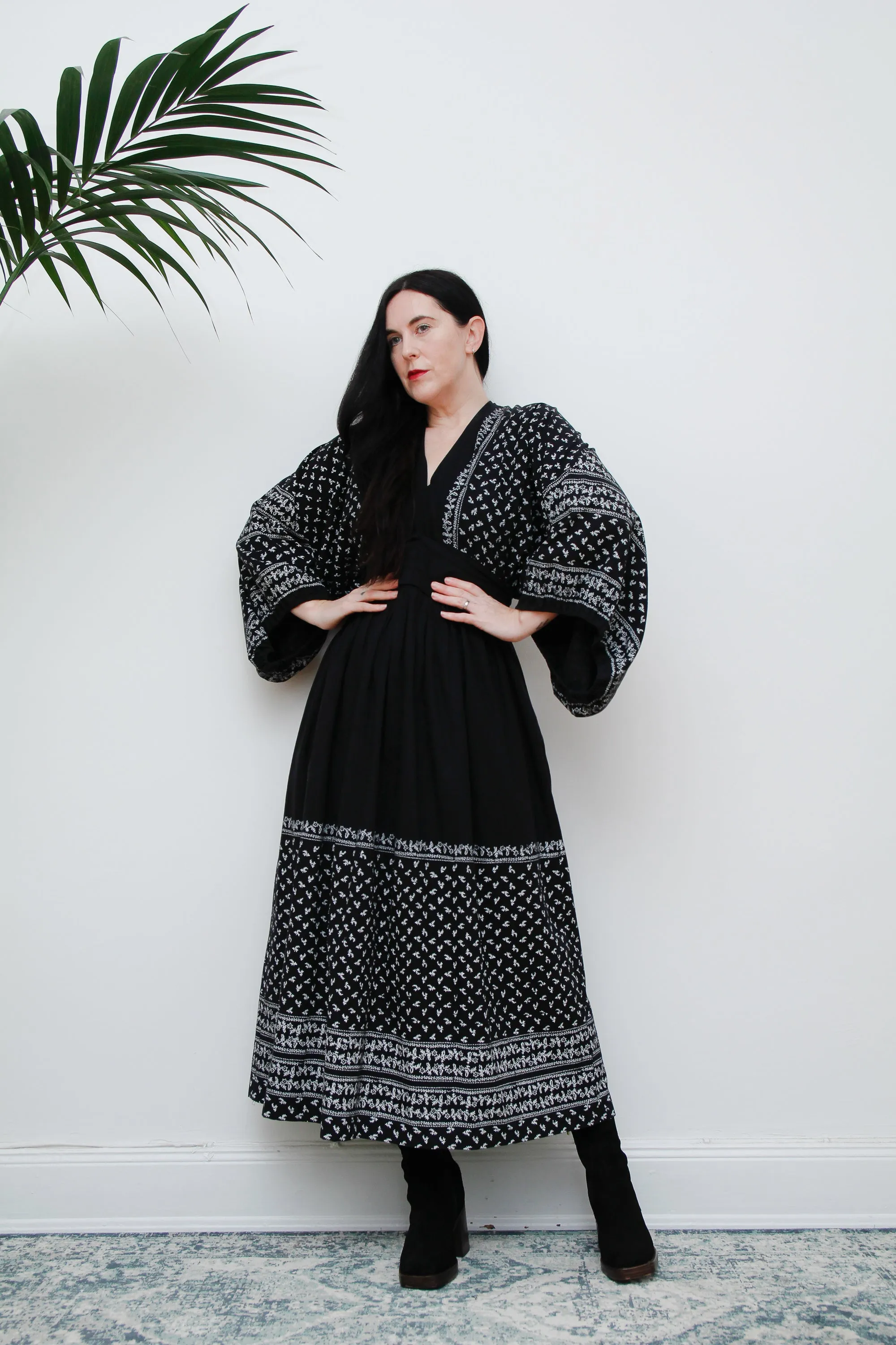 1970's London Mob Cotton Floral Folklore Dress Rare