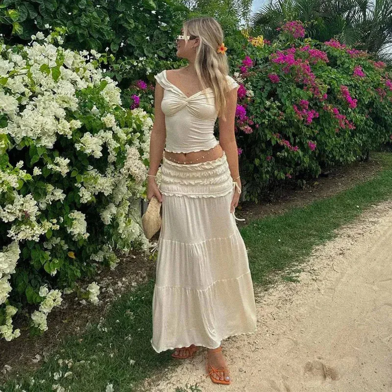 2 Piece Set Women Vacation Ruffle Beach Holiday Outfits