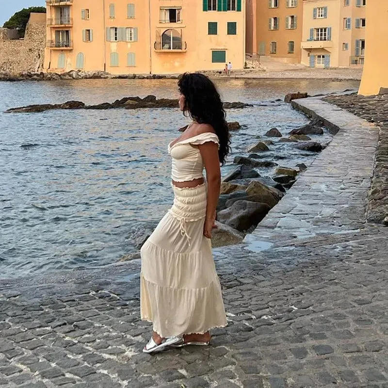 2 Piece Set Women Vacation Ruffle Beach Holiday Outfits