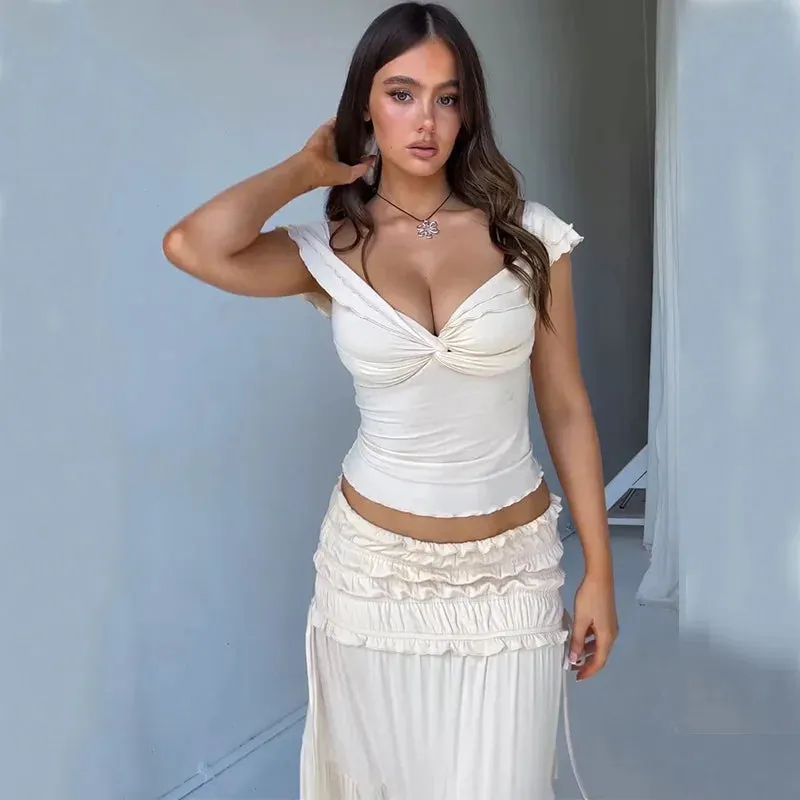 2 Piece Set Women Vacation Ruffle Beach Holiday Outfits