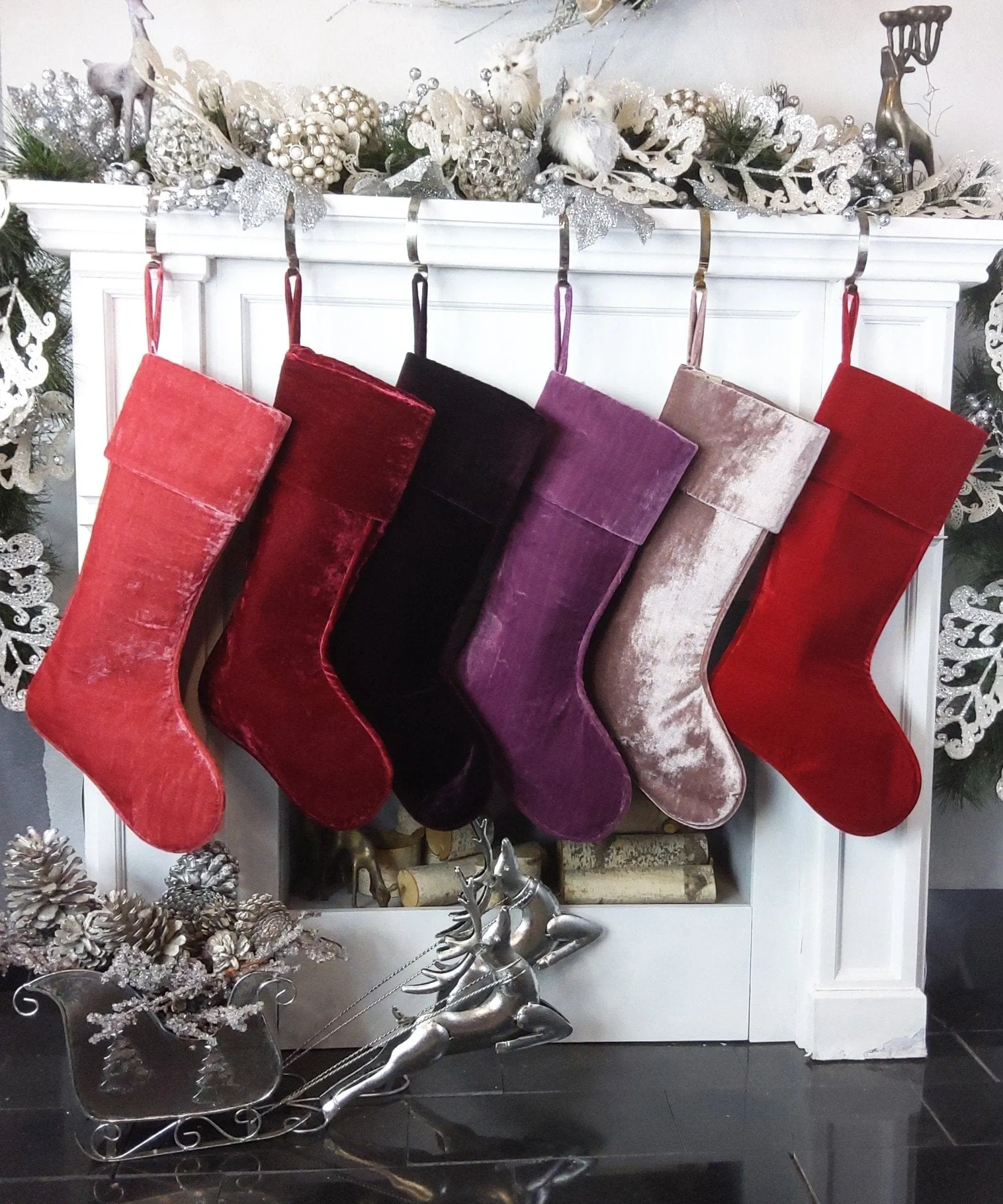 22" Large Personalized Christmas Stockings - Red Gold Green Silver Sea Foam Velvet Modern Boot - Christmas Stocking Embroidered with Names