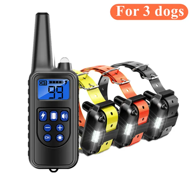 800m Dog Training Collar Dog Training Device IP7 Waterproof Pet Remote Control Rechargeable dog collar for 3 dogs at same time