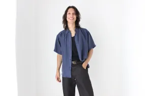 80s Matte SILK Boxy Minimal Shirt in Deep Blue