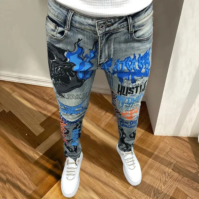Abstract Art Graffiti Printed Skinny Jeans