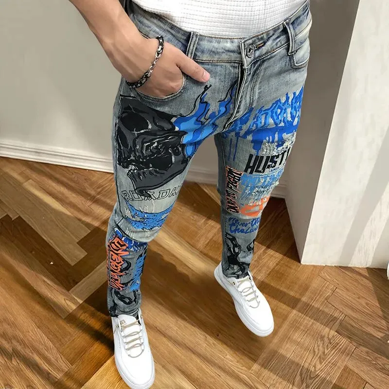 Abstract Art Graffiti Printed Skinny Jeans