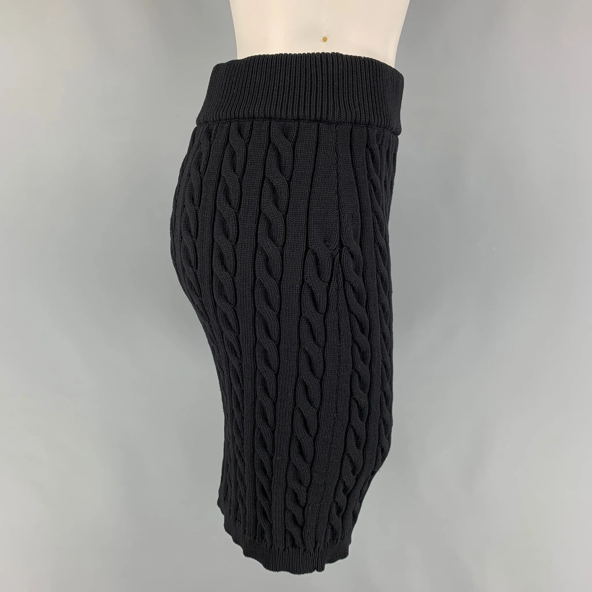ALEXANDER WANG Size M Black Polyester Cable Knit Pencil Above Knee Skirt