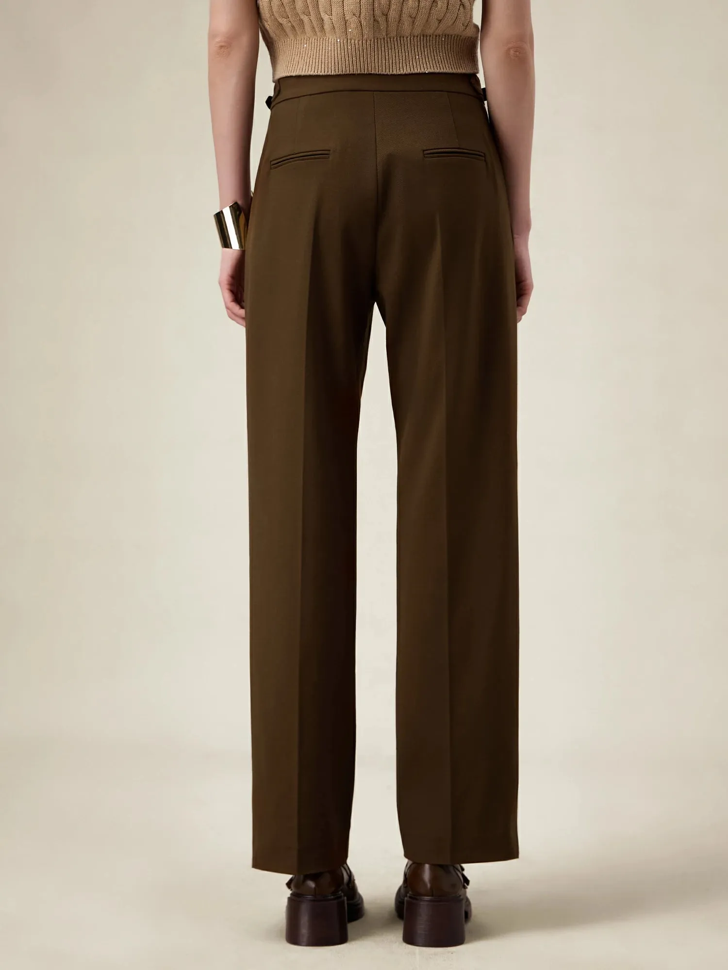 Amoretu Women's Wool Straight Slit Pants