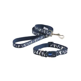 Ancol Paw and Bone Reflective Dog Lead and Collar Blue