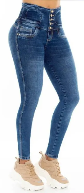 Angela Push Up Jeans - High Waisted - Deep Blue Faded