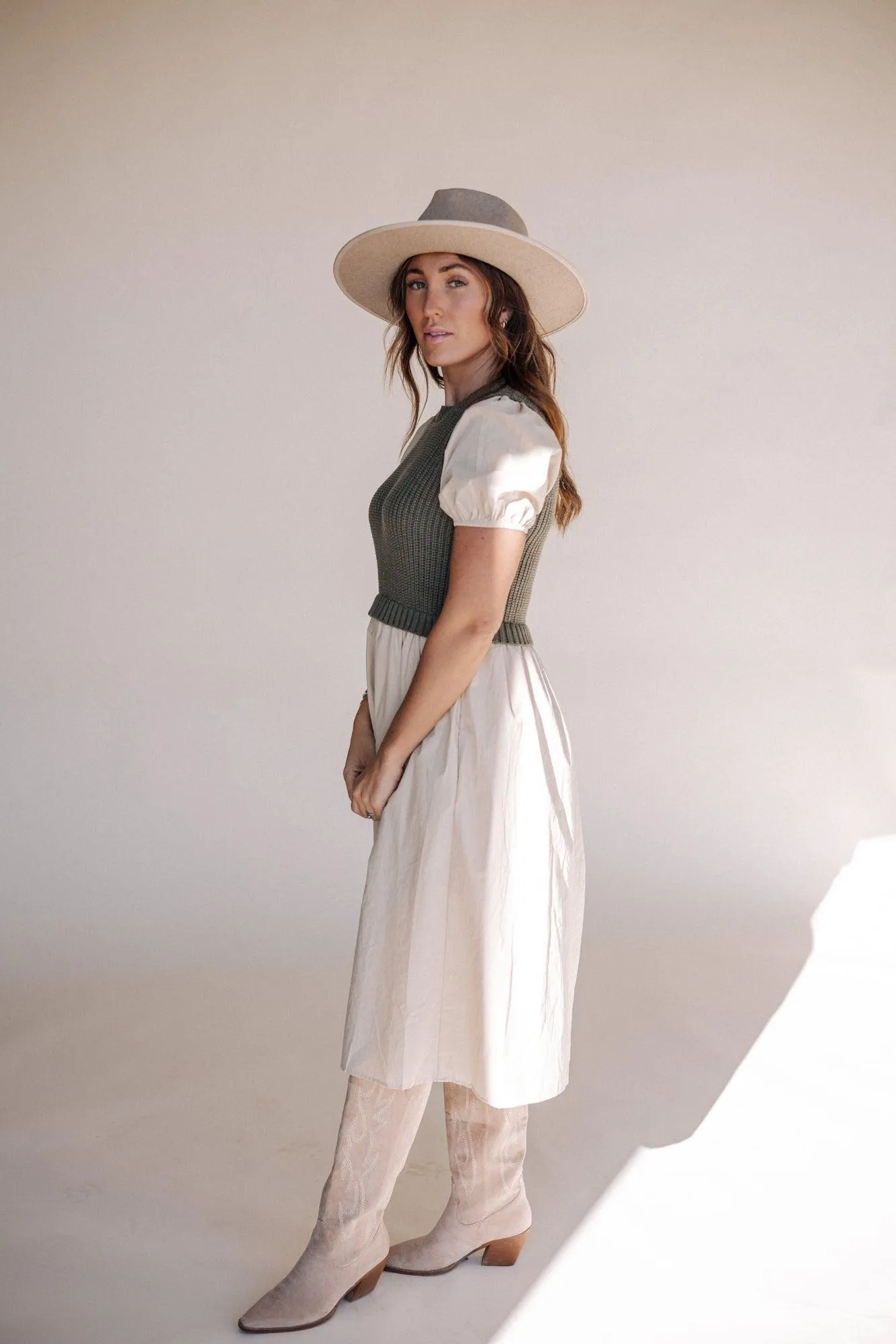 Annie Sweater Top Dress in Olive