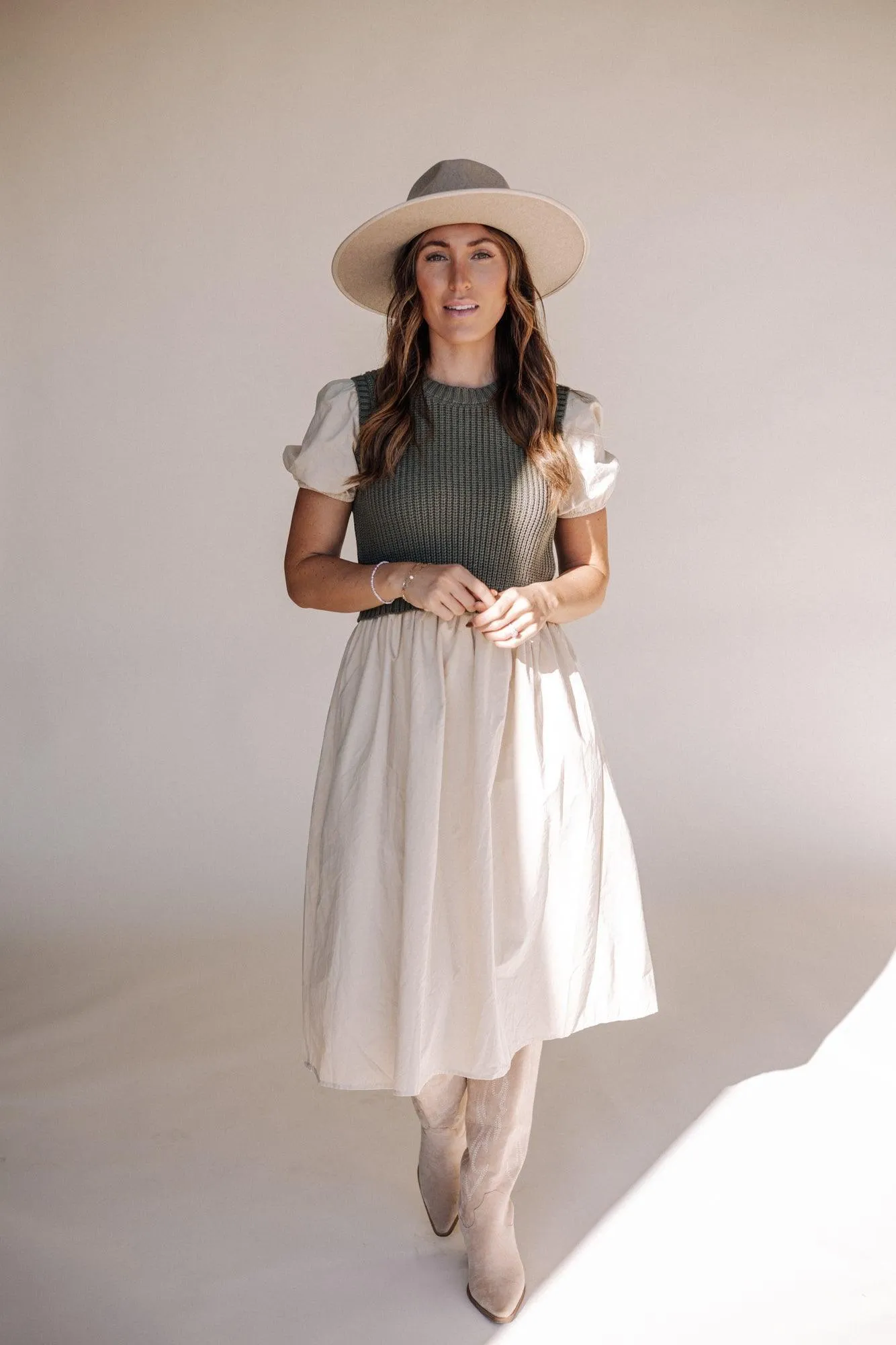 Annie Sweater Top Dress in Olive