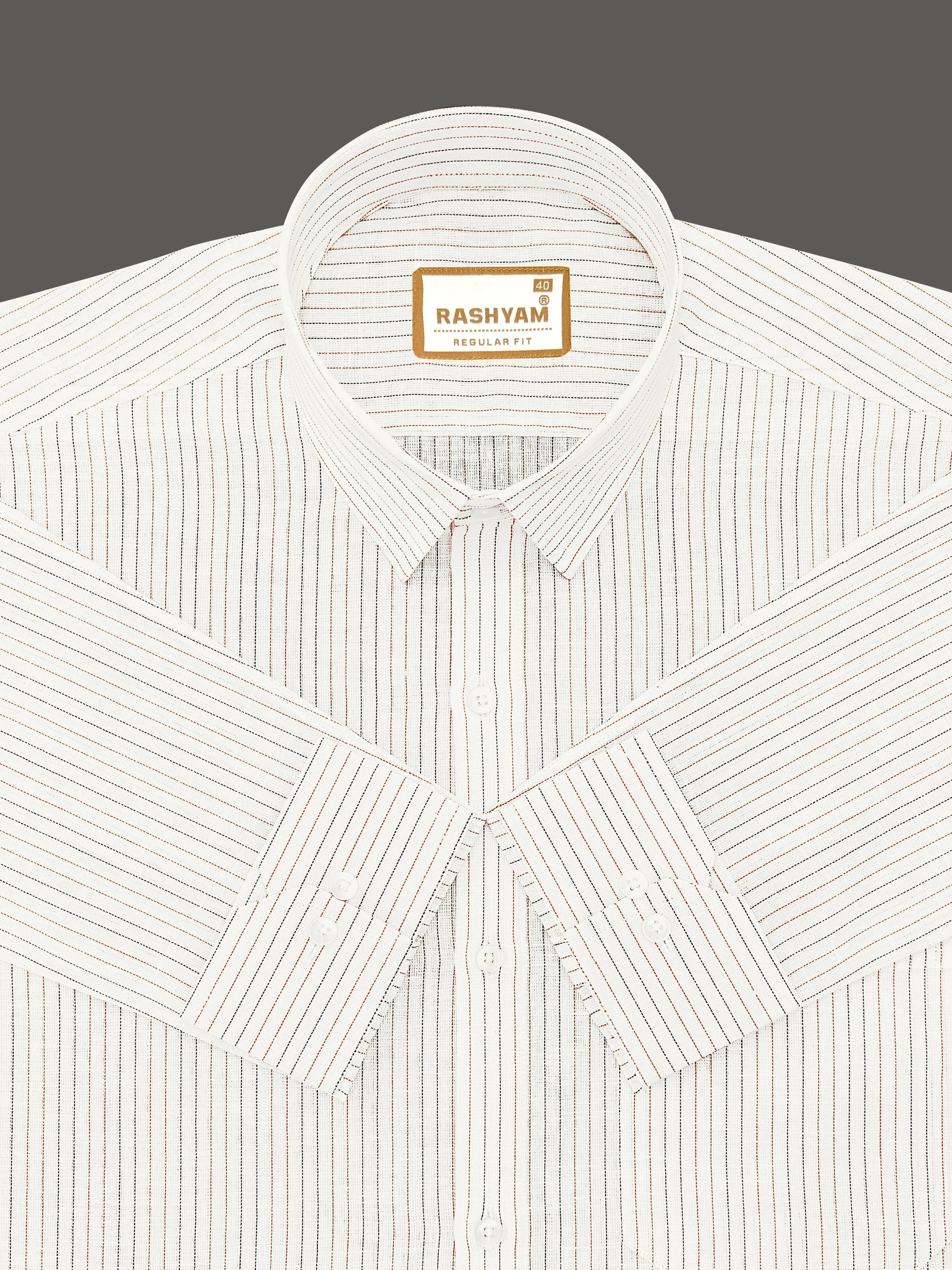 Arezzo Italian Premium Linen Brown Black Twin Line On White Formal Shirt For Men