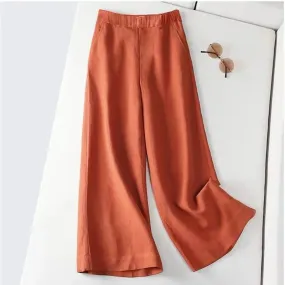 Art Vintage Cotton Blend Wide Leg Long Pants Women Loose Slim Look Elastic High Waist Straight Casual Pants