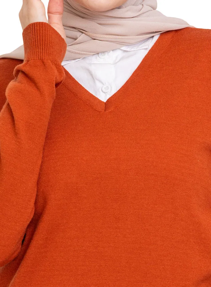 Autumnal V-Neck Knit Pullover