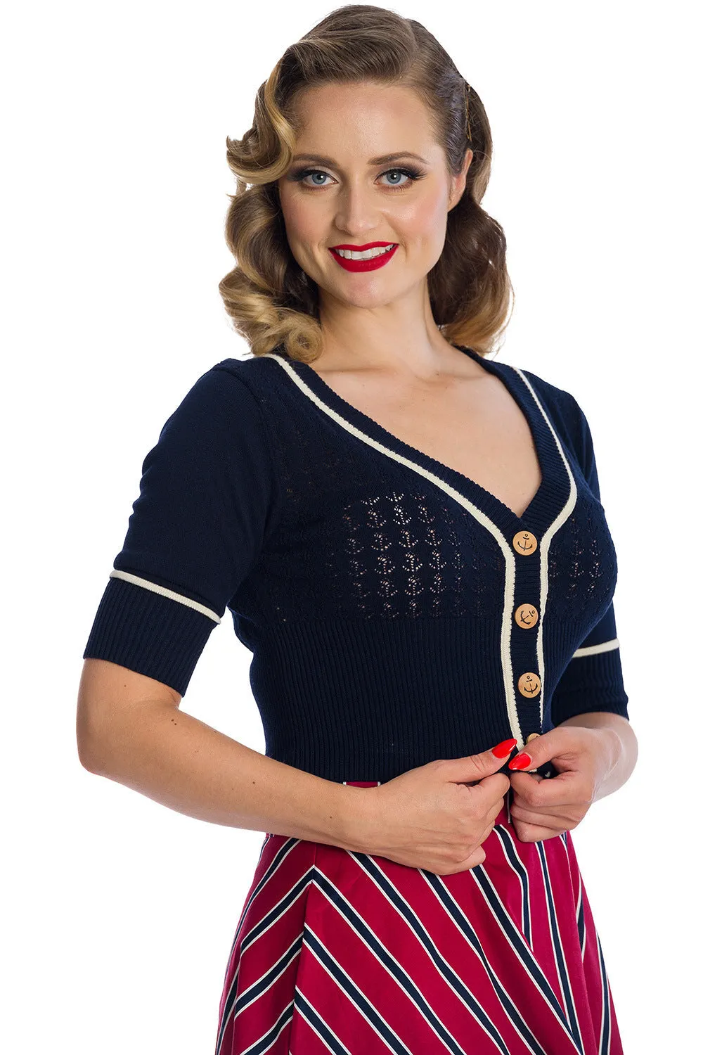 Banned Retro Nautical Navy Blue Boat Club Kitty Cardigan