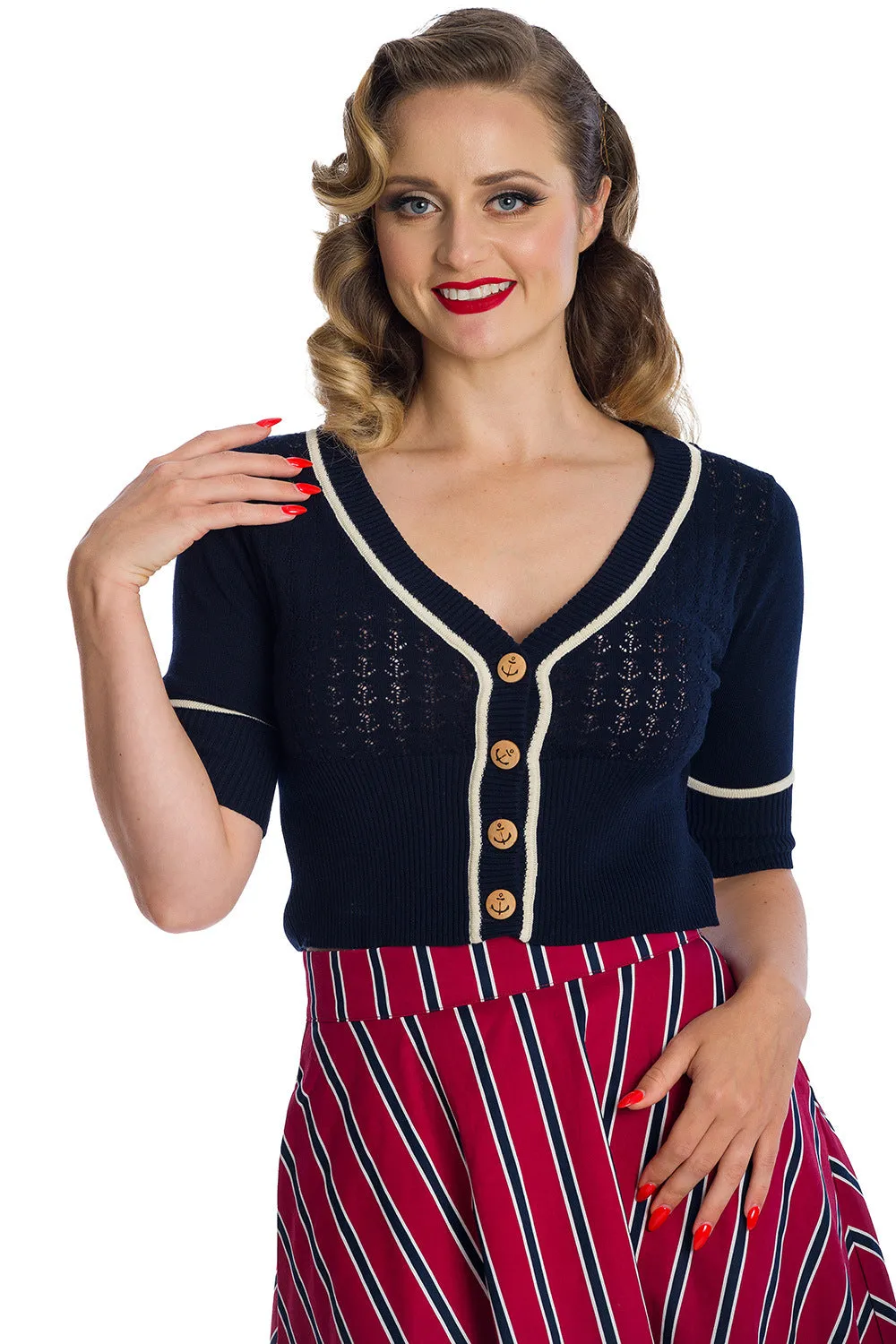 Banned Retro Nautical Navy Blue Boat Club Kitty Cardigan