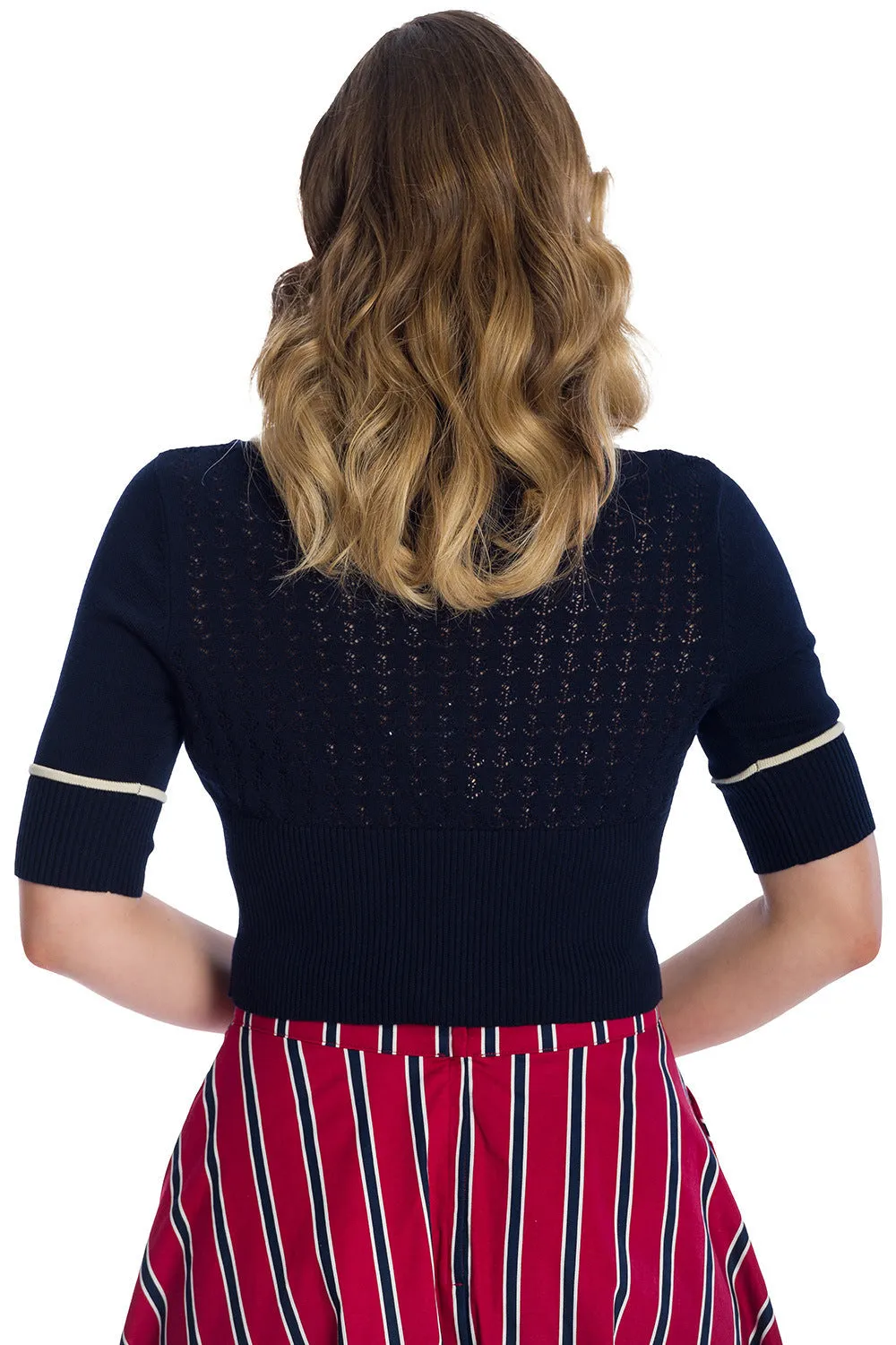 Banned Retro Nautical Navy Blue Boat Club Kitty Cardigan