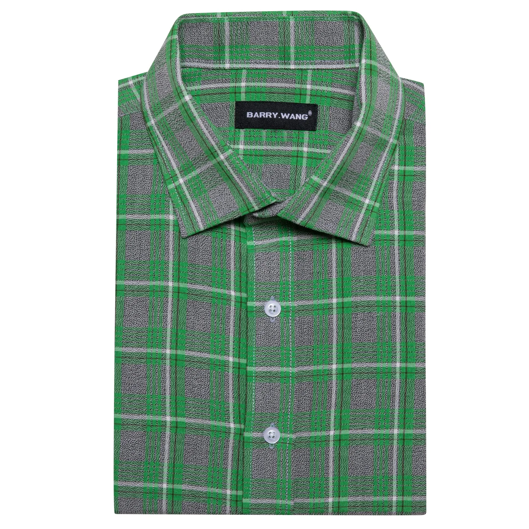Barry.wang Green Grey Plaid Men's Shirt