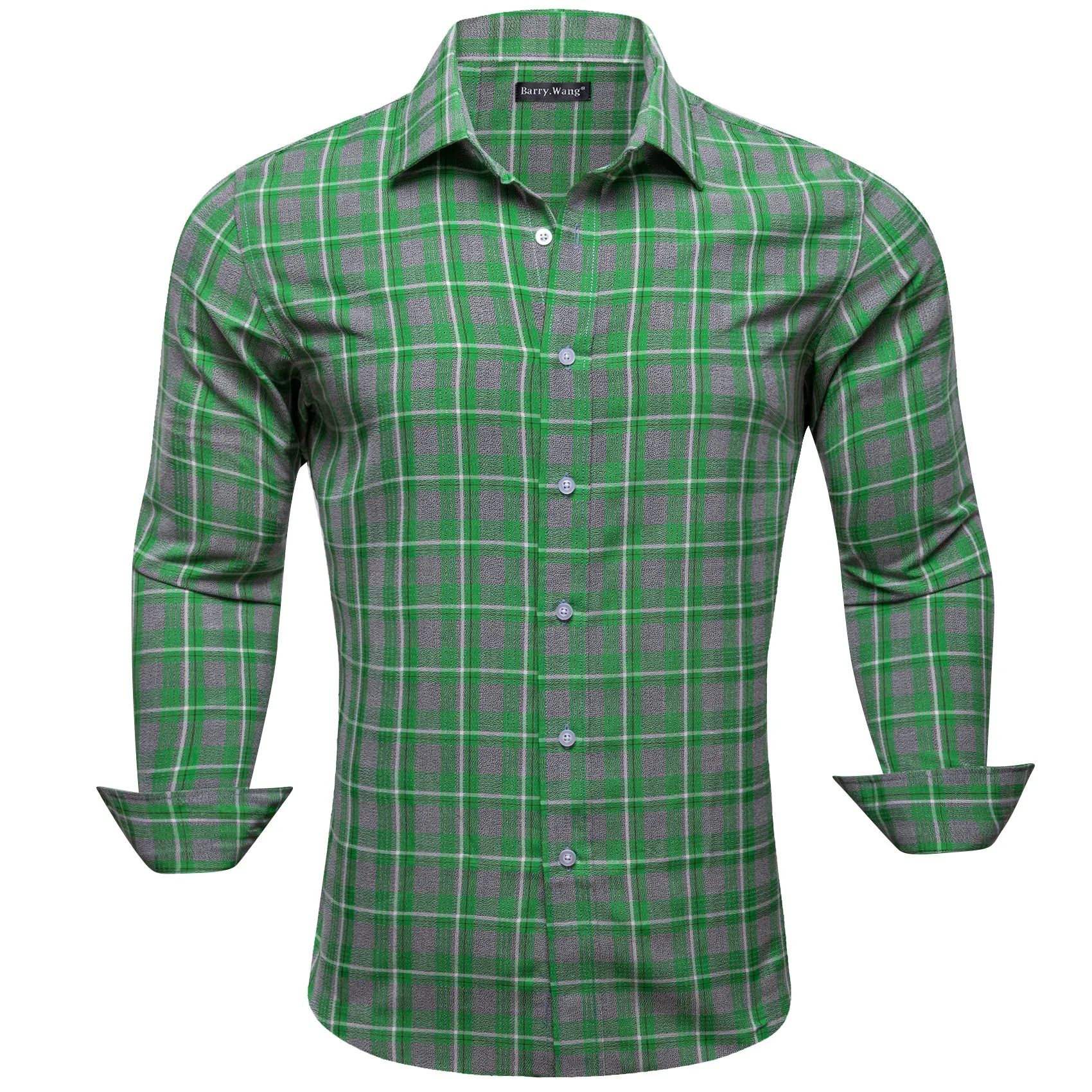 Barry.wang Green Grey Plaid Men's Shirt