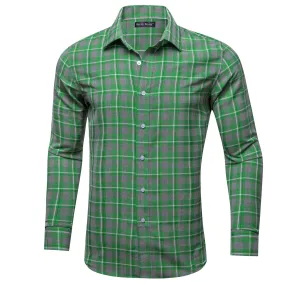 Barry.wang Green Grey Plaid Men's Shirt