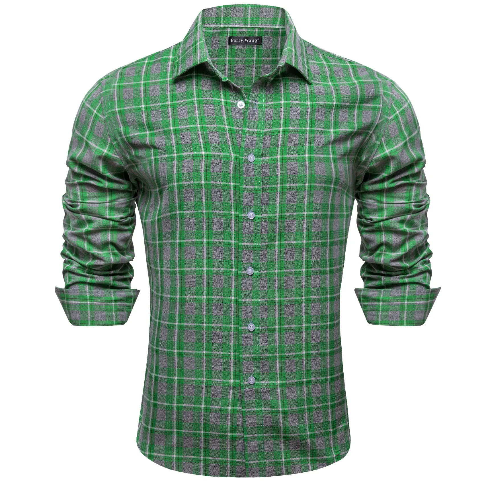 Barry.wang Green Grey Plaid Men's Shirt