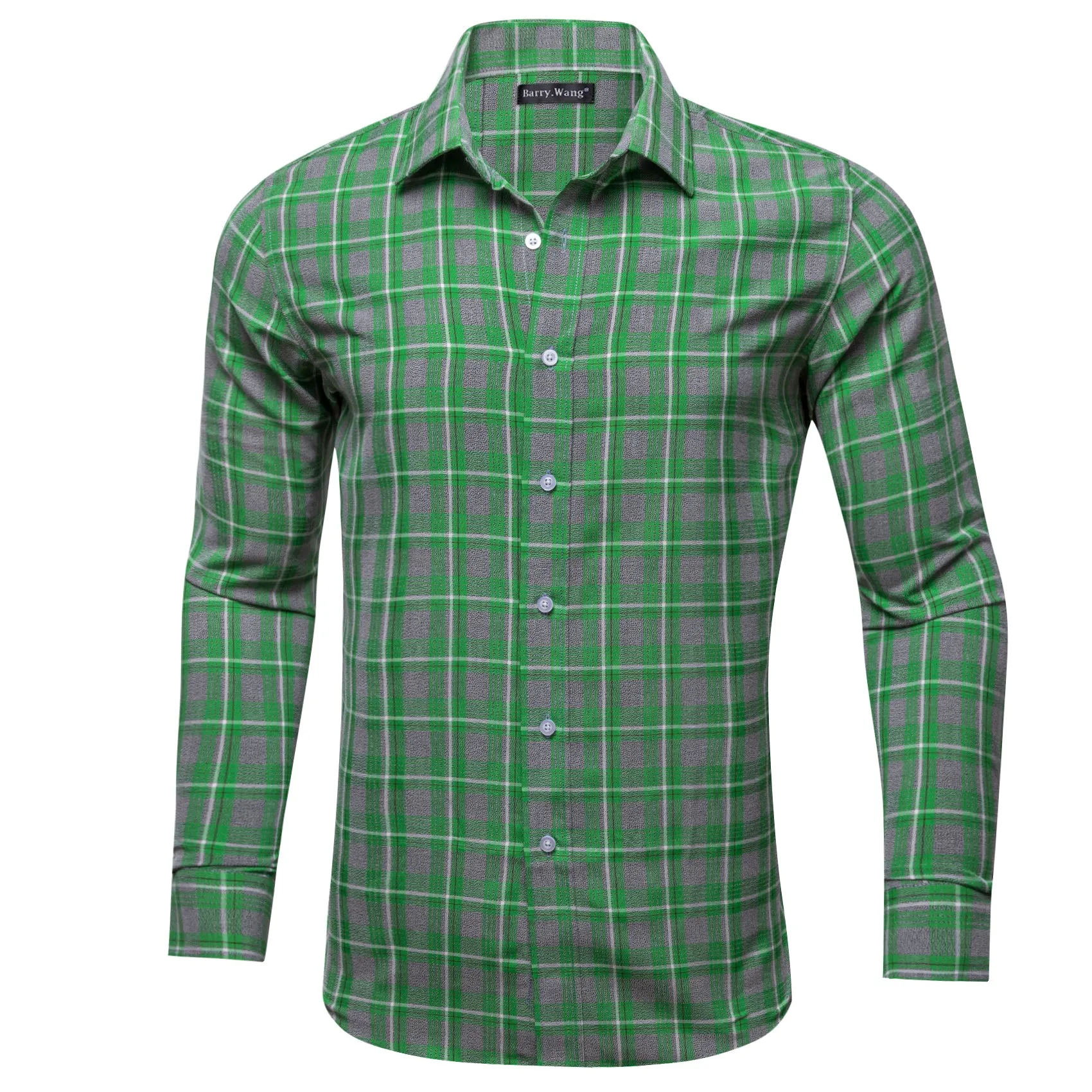 Barry.wang Green Grey Plaid Men's Shirt