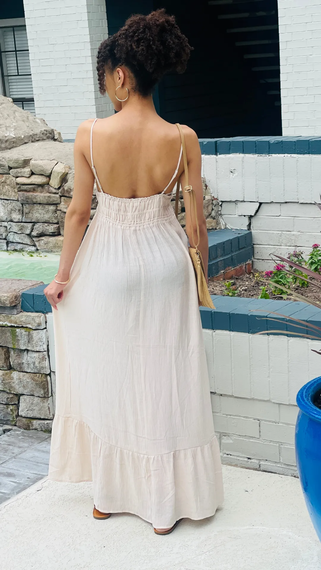 Beige Ruffle Hem Maxi Dress-FINAL SALE
