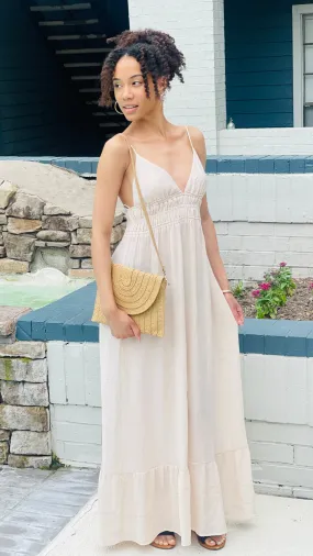 Beige Ruffle Hem Maxi Dress-FINAL SALE