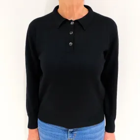 Black Cashmere Collared 1/4 Button Jumper Medium