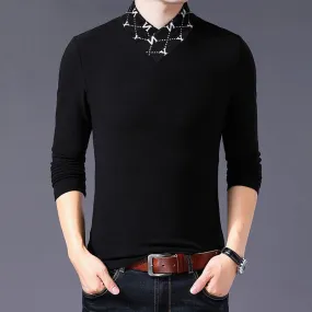 Black Cotton Letter Print Long Sleeve T- Shirt