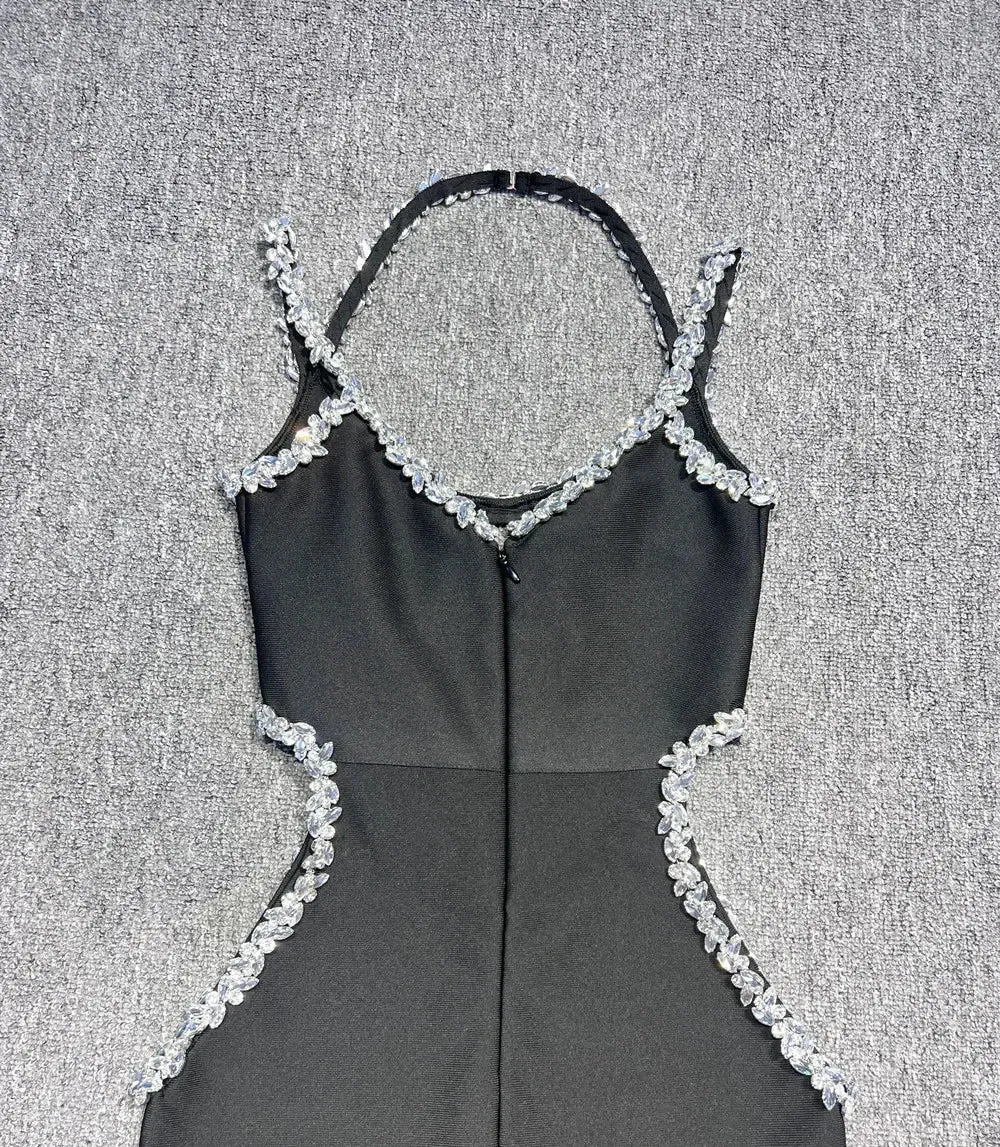 Black Diamond Bandage Sleeveless V-Neck Maxi Dress
