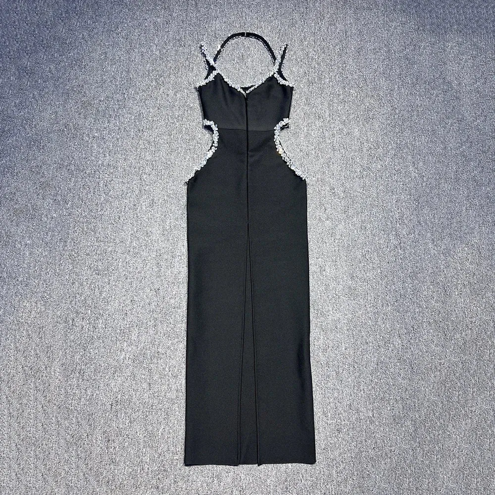 Black Diamond Bandage Sleeveless V-Neck Maxi Dress
