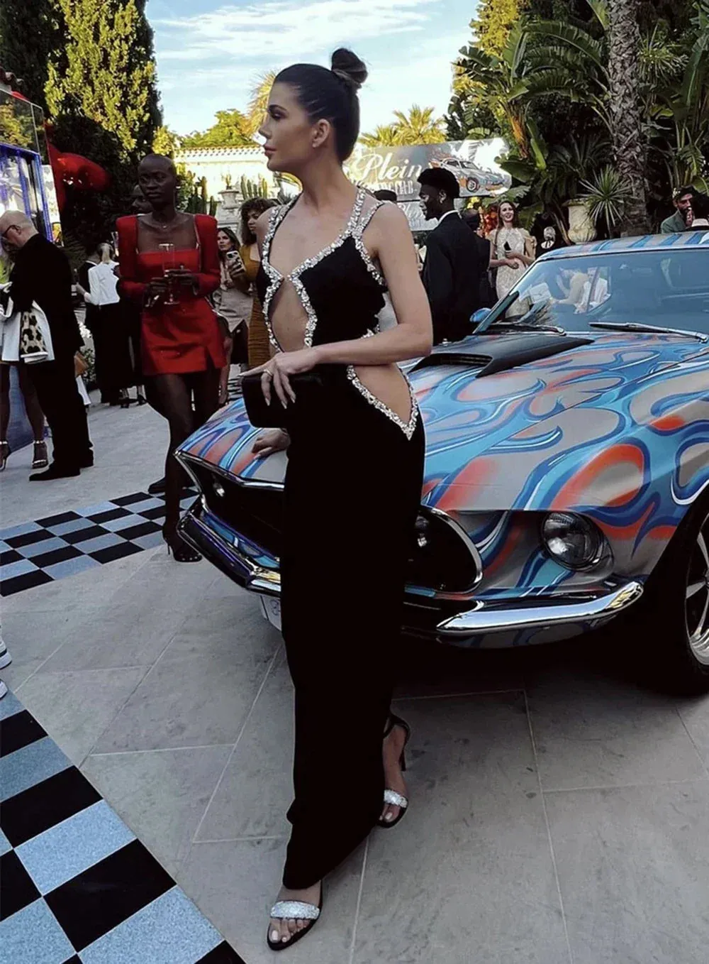 Black Diamond Bandage Sleeveless V-Neck Maxi Dress