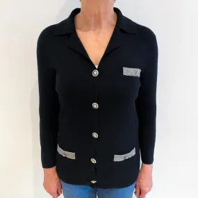 Black Heavy Knit Cashmere Collared Cardigan with Pockets Medium