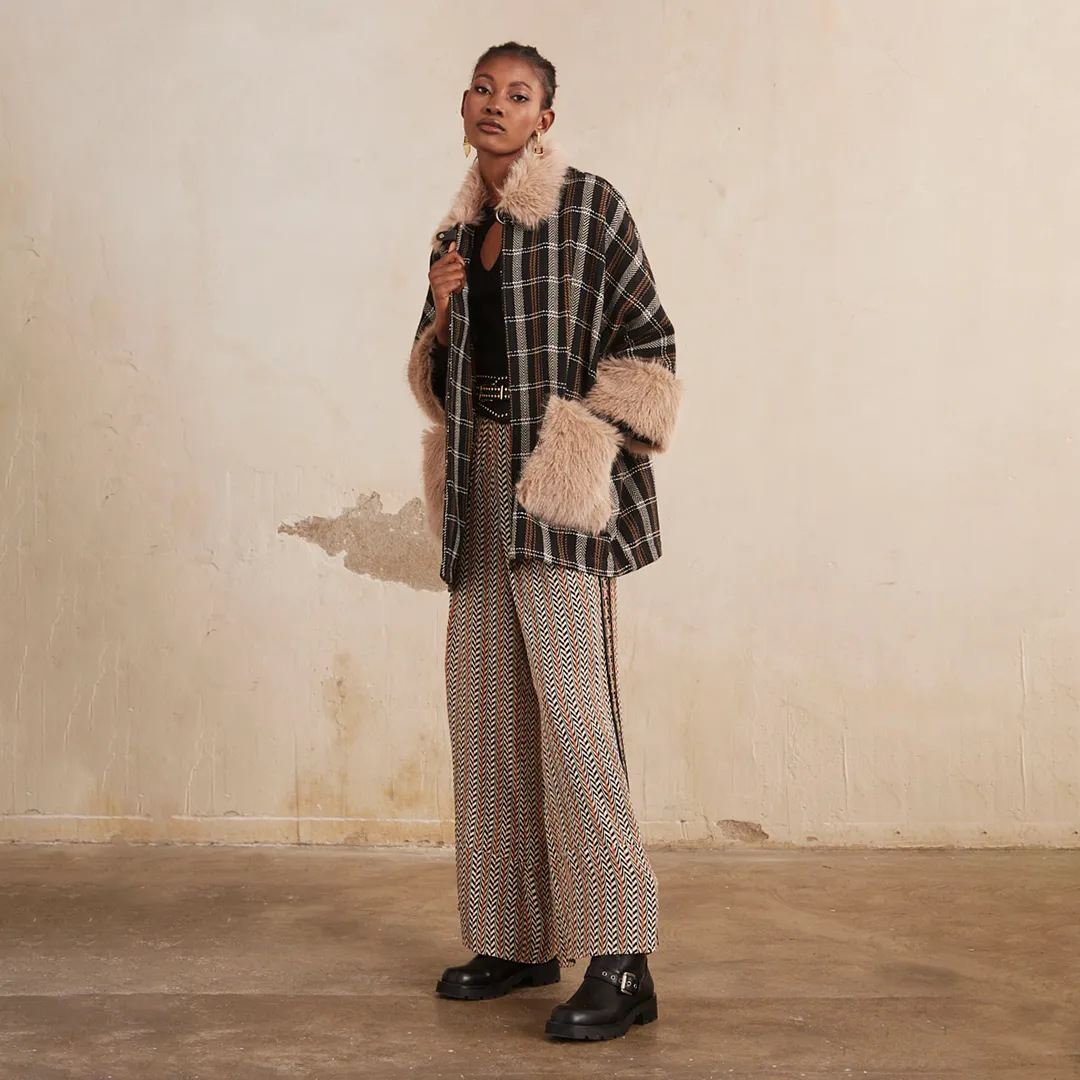 Black 'Lea' Checkered Cape by NKN Nekane