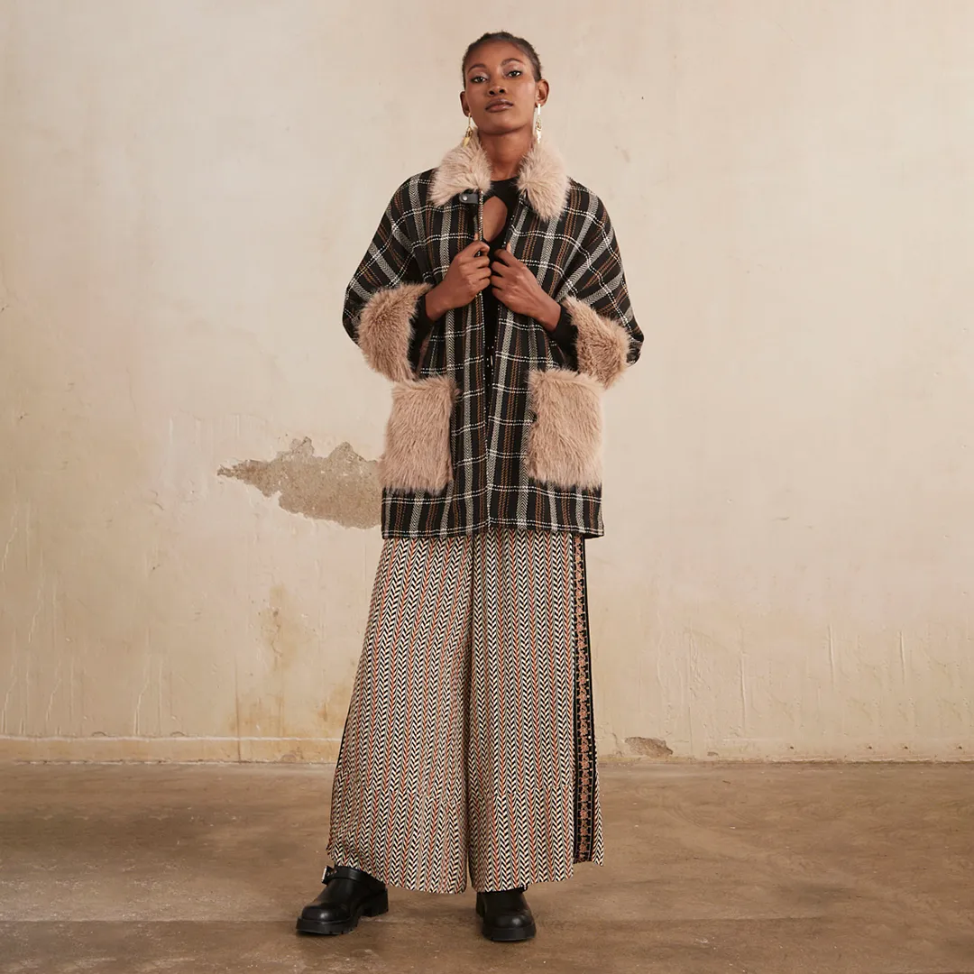 Black 'Lea' Checkered Cape by NKN Nekane
