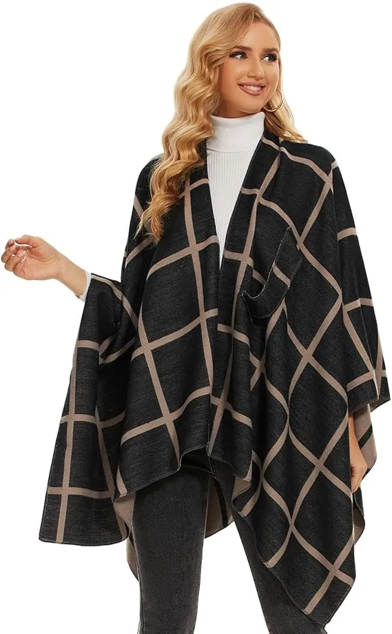 Black Soft Knit Wrap Poncho Style Cardigan