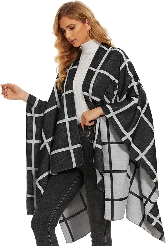 Black Soft Knit Wrap Poncho Style Cardigan
