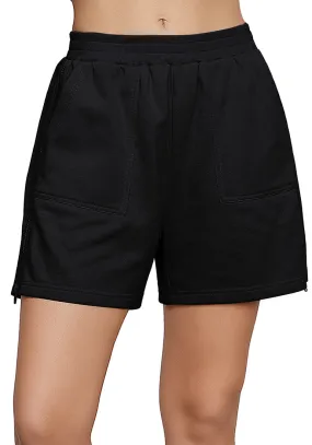 Black Women's Shorts High Waist Elastic Waistband Regular Fit Comfort Shorts