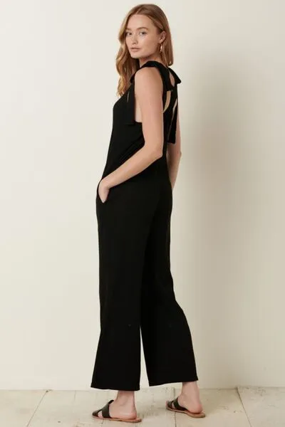 Blue Zone Planet |  Mittoshop Rib Knit V-Neck Cross Back Jumpsuit