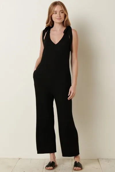 Blue Zone Planet |  Mittoshop Rib Knit V-Neck Cross Back Jumpsuit