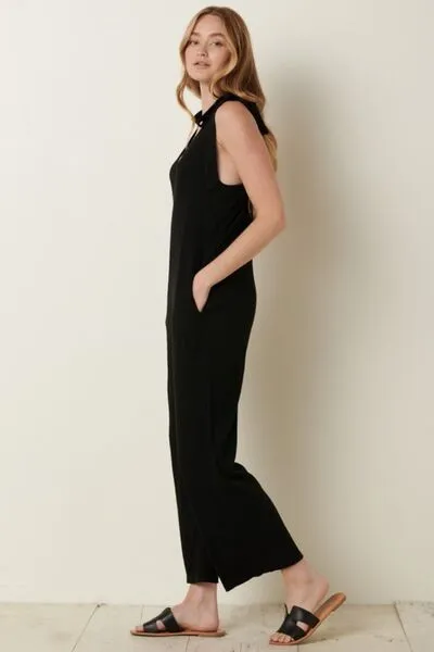 Blue Zone Planet |  Mittoshop Rib Knit V-Neck Cross Back Jumpsuit