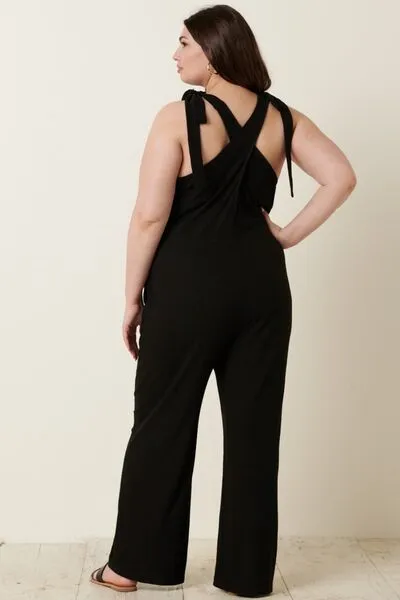 Blue Zone Planet |  Mittoshop Rib Knit V-Neck Cross Back Jumpsuit