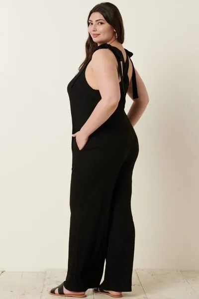 Blue Zone Planet |  Mittoshop Rib Knit V-Neck Cross Back Jumpsuit