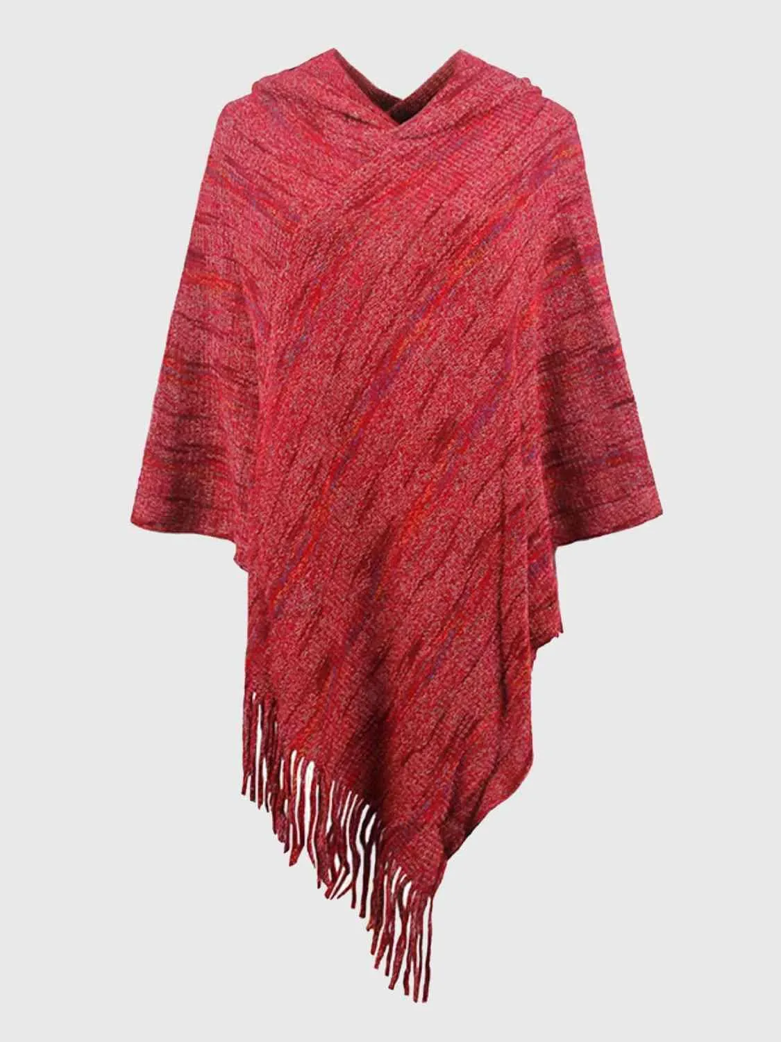 Boho Spirit Fringe Hem Hooded Poncho
