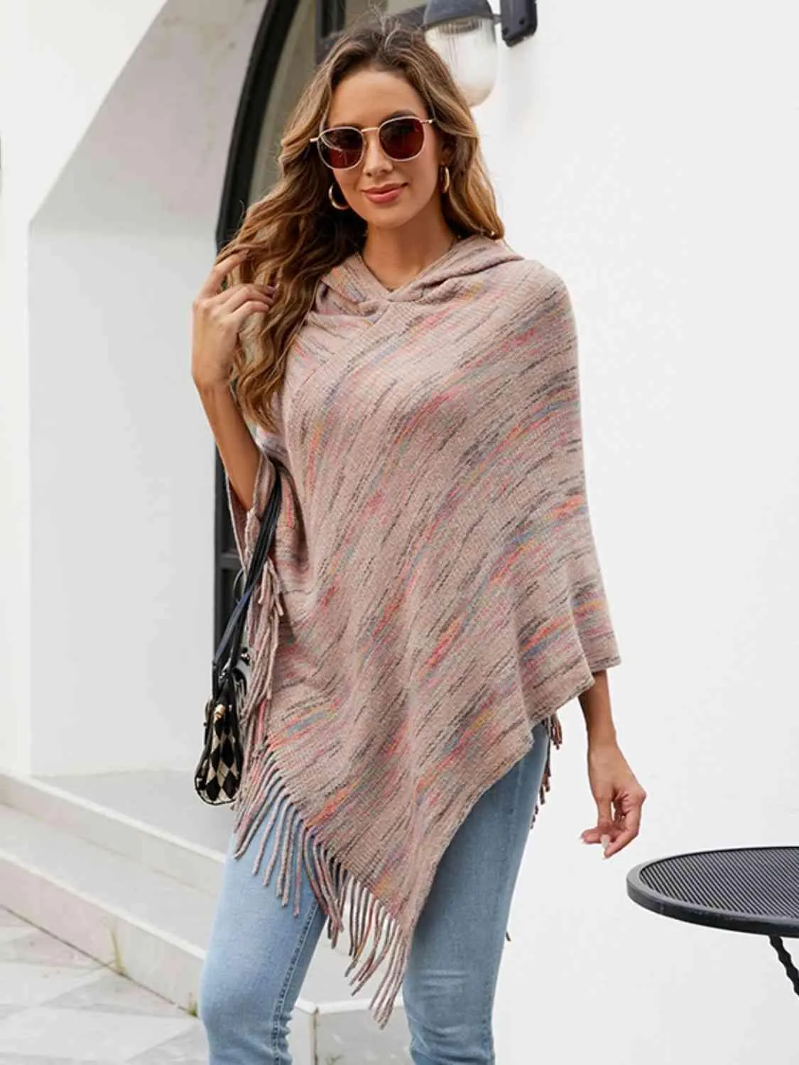 Boho Spirit Fringe Hem Hooded Poncho
